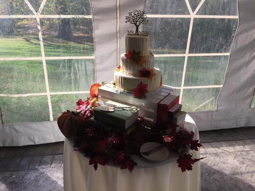 Book styled wedding cake